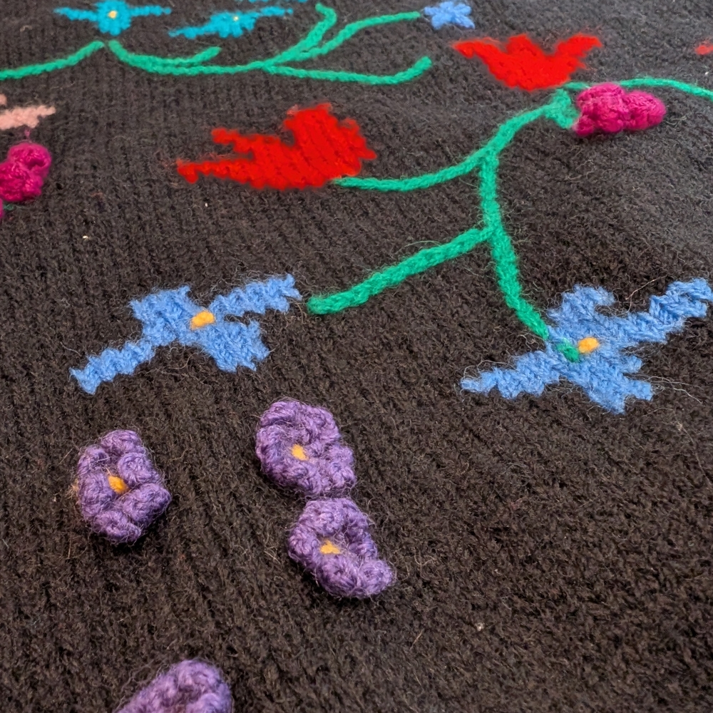 Floral Patterned Black Sweater - image 3